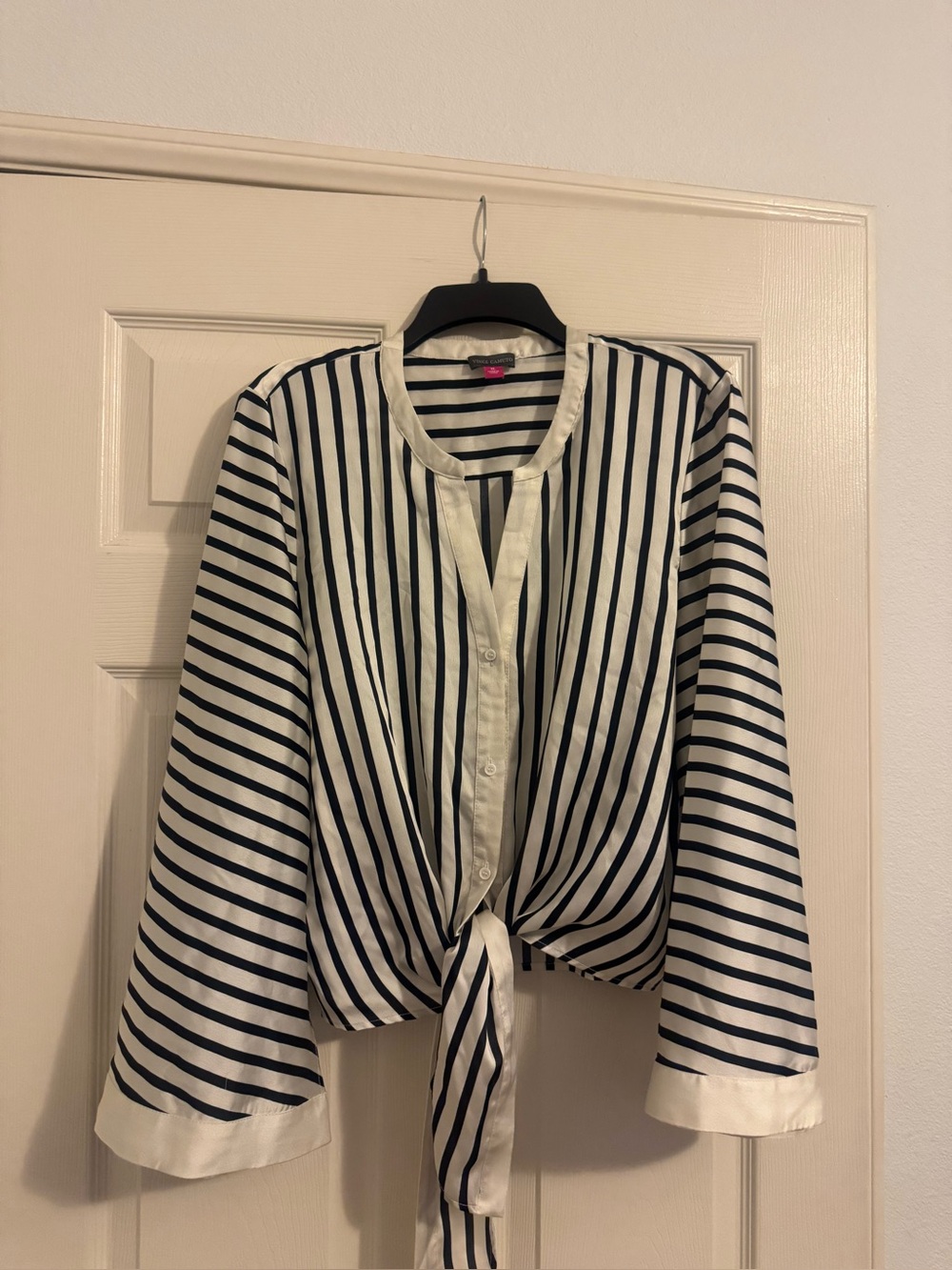 Vince Camuto Navy and White Striped Tie-Front Blouse